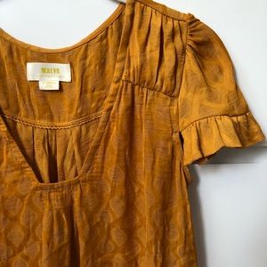 Maeve By Anthropologie Gold Flutter Sleeve Blouse